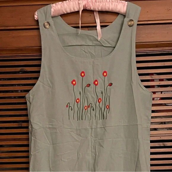 NEW GREEN LINEN ROMPER SIZE MEDIUM - Picture 6 of 9